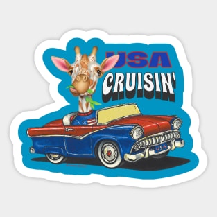 Humorous and Cute Giraffe driving in a cute classic car in the USA Sticker